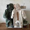 Baby Dinosaur Hooded Double-Sided Fleece Romper with Windproof Cuffs