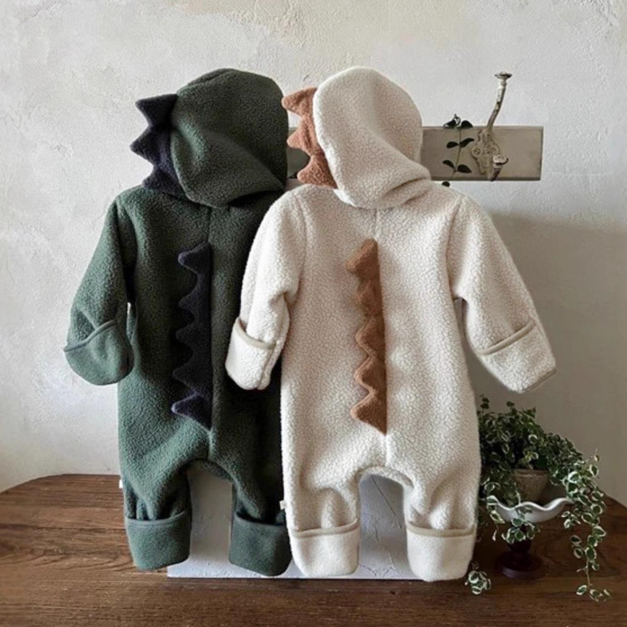 Mono de forro polar de doble cara con capucha de dinosaurio y puños cortavientos para bebé 73cm gray