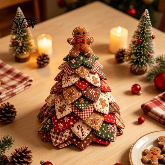 Craft Kits for Home Decor DIY Quilted Fabric Christmas Tree Kit, Vintage Patchwork Sewing Set Festive Projects Holidays Tabletop Decor, Handmade Xmas