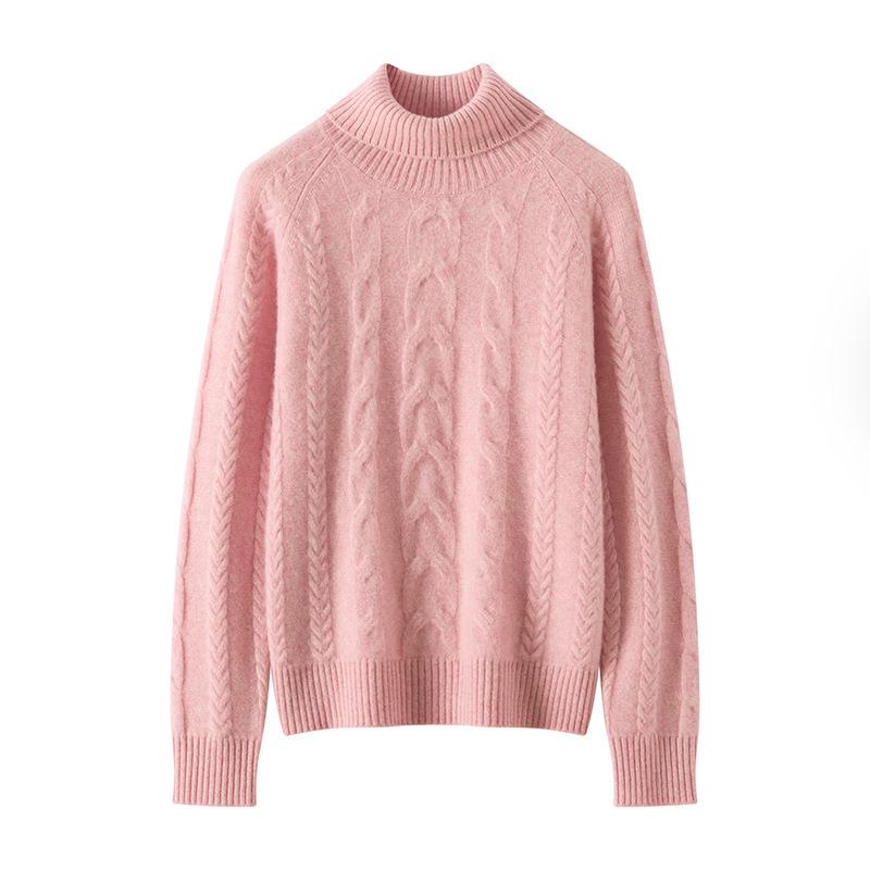 Autumn Winter Cashmere Knit High Collar Raglan Sleeve Women's Shirt