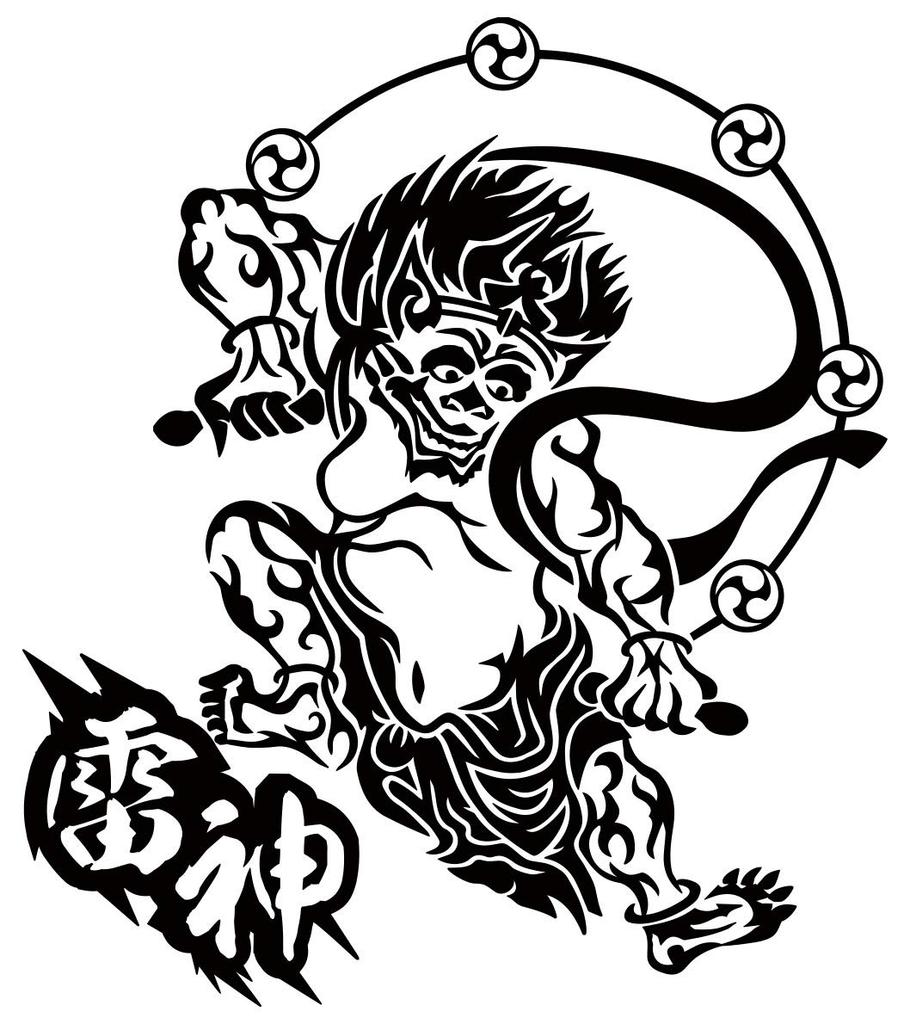 Cutting Sticker Thunder God Tribal (6.3 x 5.5 inches (160 x 140 mm), Black