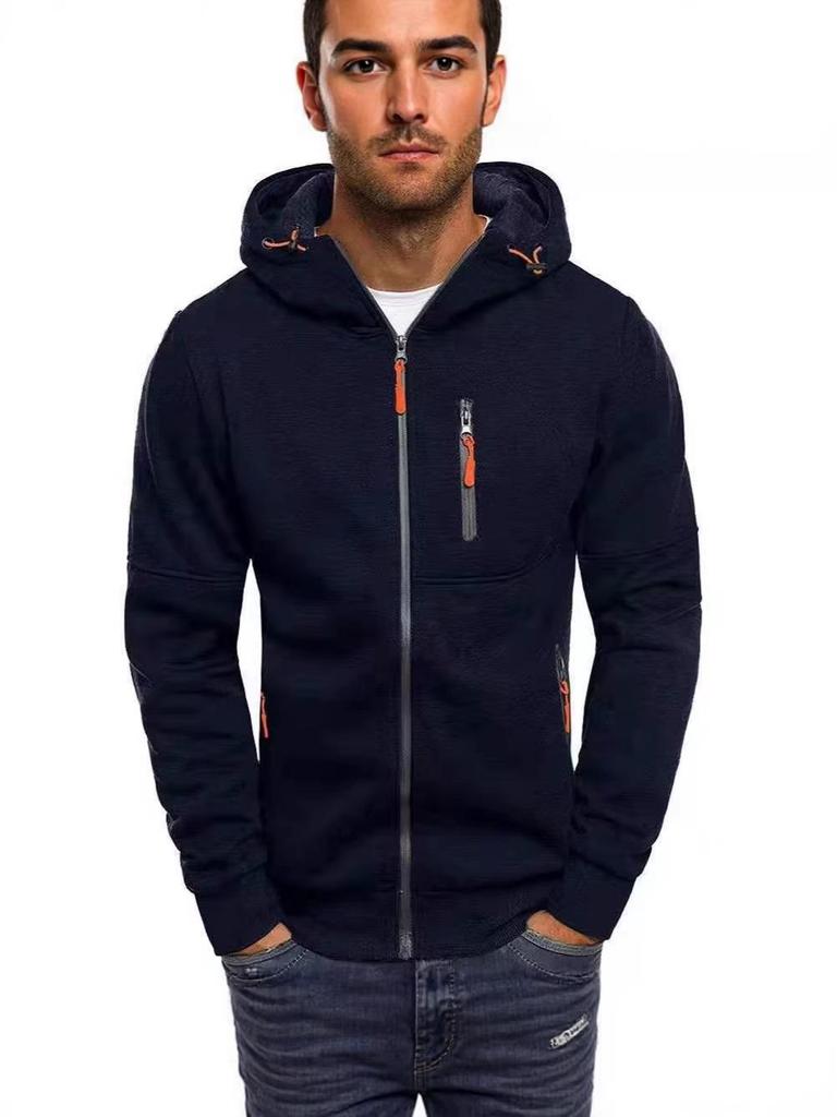 Men's Solid Color Hooded Zip-Up Sweatshirt Jacket - Spring/Autumn Casual Fashion