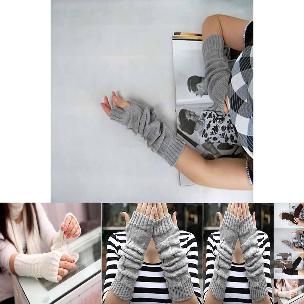 Chic Knitted Crochet Arm Warmers Long Fingerless Gloves For Trendy Women