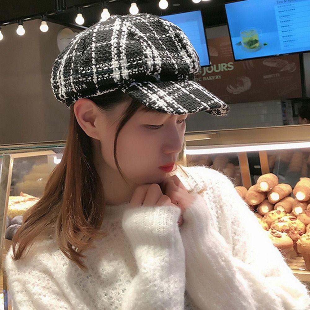 Keep Warm For Female Artist Hat For Girls Painter Hat Octagonal Cap Plaid Beret Women Visors Cap