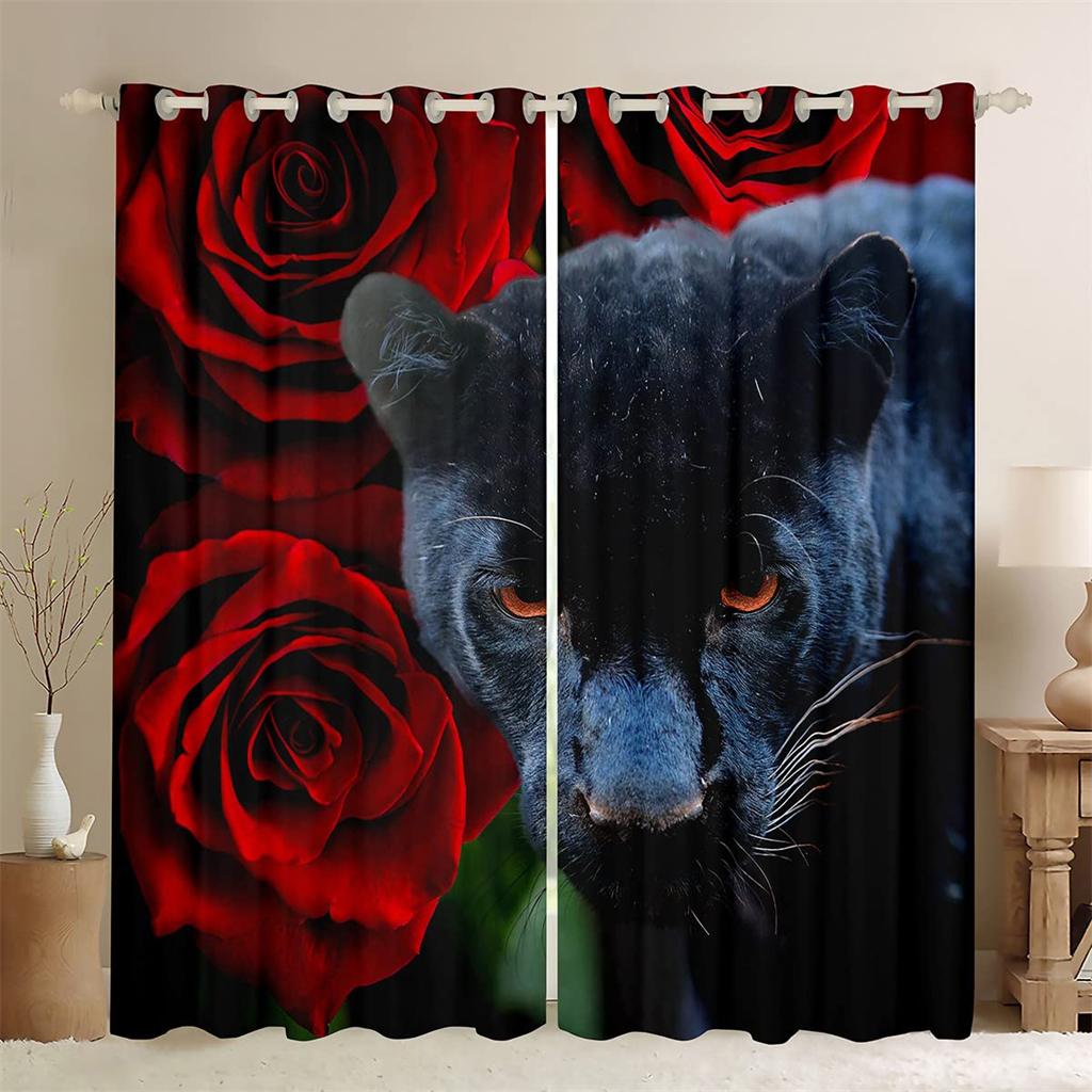 

2 Piece Floral Animal Fur Creative Curtains Colorful Cute Cow Fit Living Room Luxury Bedroom Kitchen Balcony Window Decor 50W130H(CM)X2PCS&Hook