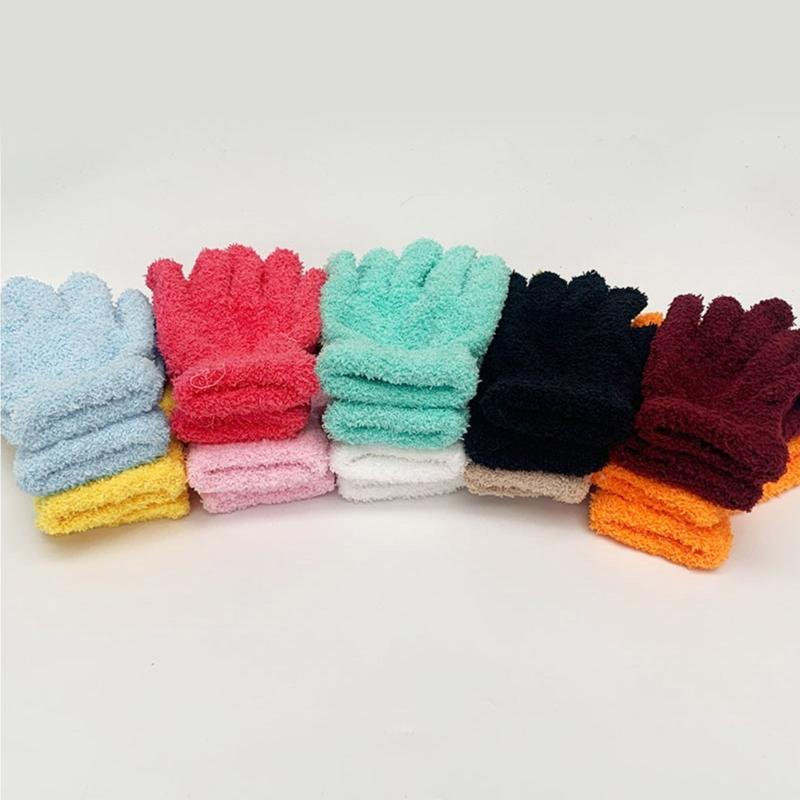 Winter Warm Gloves Stretchy Mittens Adult Coral Velvet Solid Color Full Finger Gloves Skiing Gloves for Cold Weather