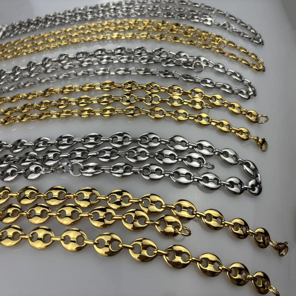 18k Vergoldetes Kaffeebohnen-Ketten-Halsketten- und Armband-Set