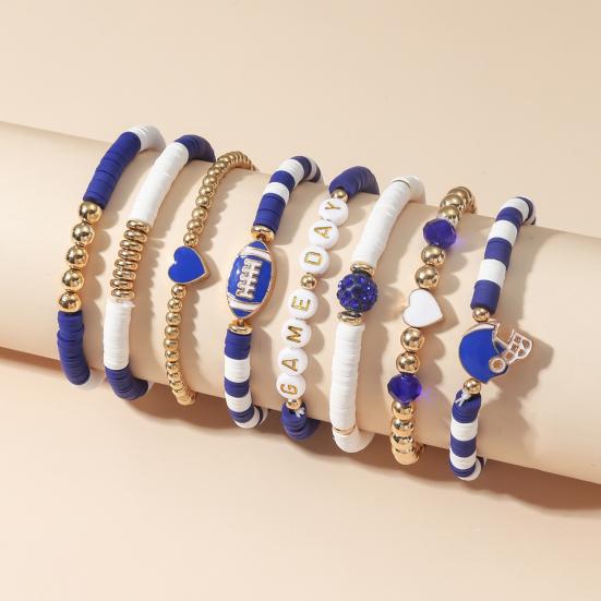 Game Day Bracelets Stackable Sports Football Charm Bracelets Elasticated Football Themed Bracelets Set for Women Men Football Fans Boho Summer
