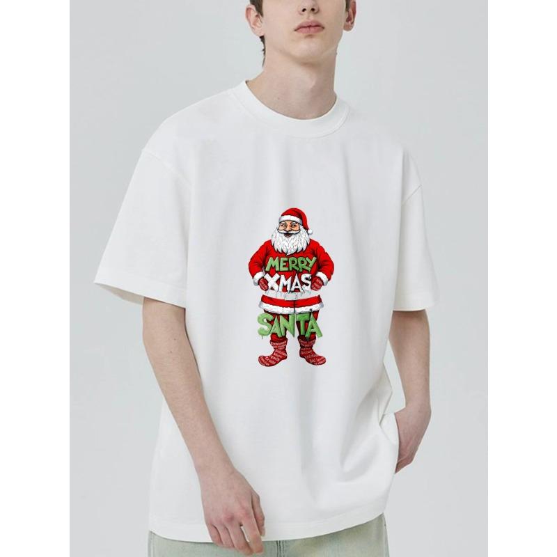Black T-Shirt Merry Xmas Santa Claus Print Christmas Holiday Wear