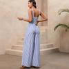 Spring/Summer New Style Striped Bralette Open-Back One-Piece Long Pants V-Neck One-Piece Pants Women