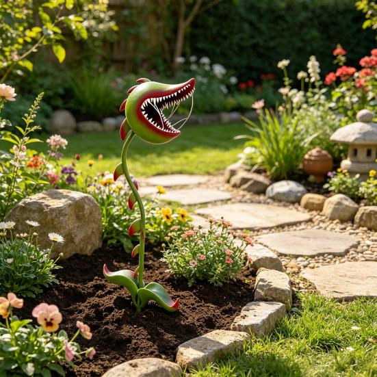 Carnivorous Plant Garden Stake, Metal Flytrap Plant Sculpture, Whimsical Yard Art Stake, Outdoor Decor for Lawn Patio Walkway Flower Bed Porch