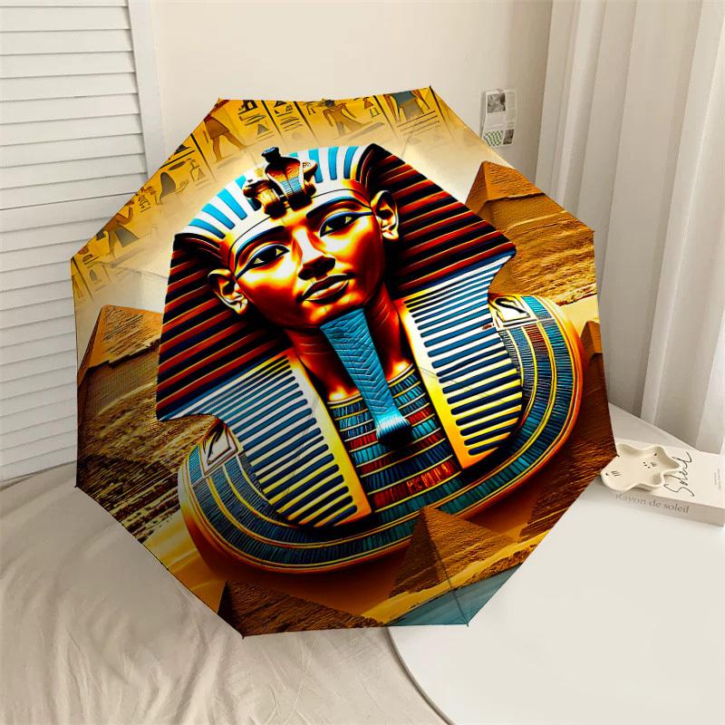 

1PC Egyptian mask pyramid Umbrella-8-Rib Reinforced Portable Folding Travel Suitable for All Seasons Outdoor Daily Use-H0338