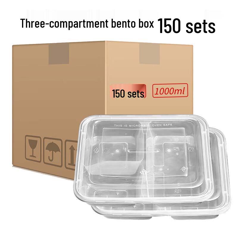 Disposable Clear 3-Compartment 1000ml Food Container Set with Lids