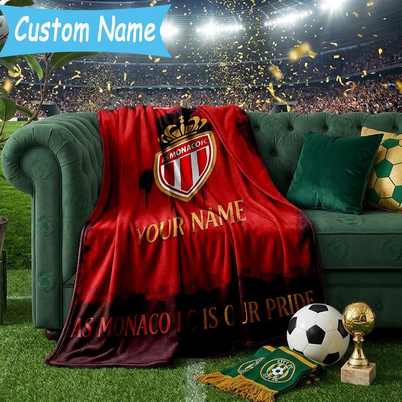 Custom Name Monaco Crest Emblem Flannel Blanket, Use for Birthday/Holiday Gift, Soft Blanket for Sofa/Bed/Camping/Office, Home Decor