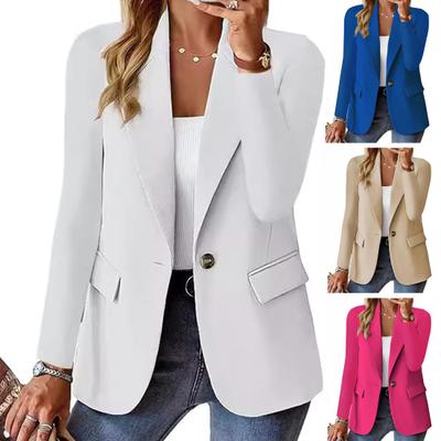 Women Business Suit Coat Lapel Long Sleeve Single Button Suit Jacket with Pockets Solid Color Loose Fit Business Outwear Workwear