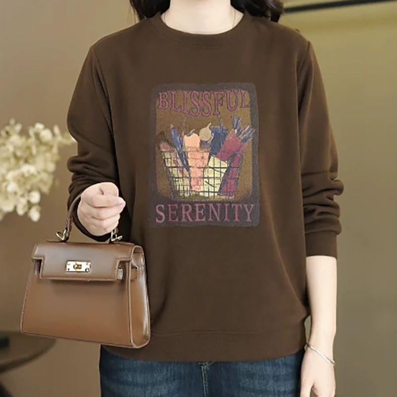 

Women s New Autumn Fashion Printed Sweatshirt Casual Loose Long-sleeved Bottoming Top L кавовий