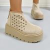 Chunky Platform Thick Bottom Ankle Boots Women 2025 Khaki Suede Back Zippers Hollow Out Summer Boots Plus Size Shoes