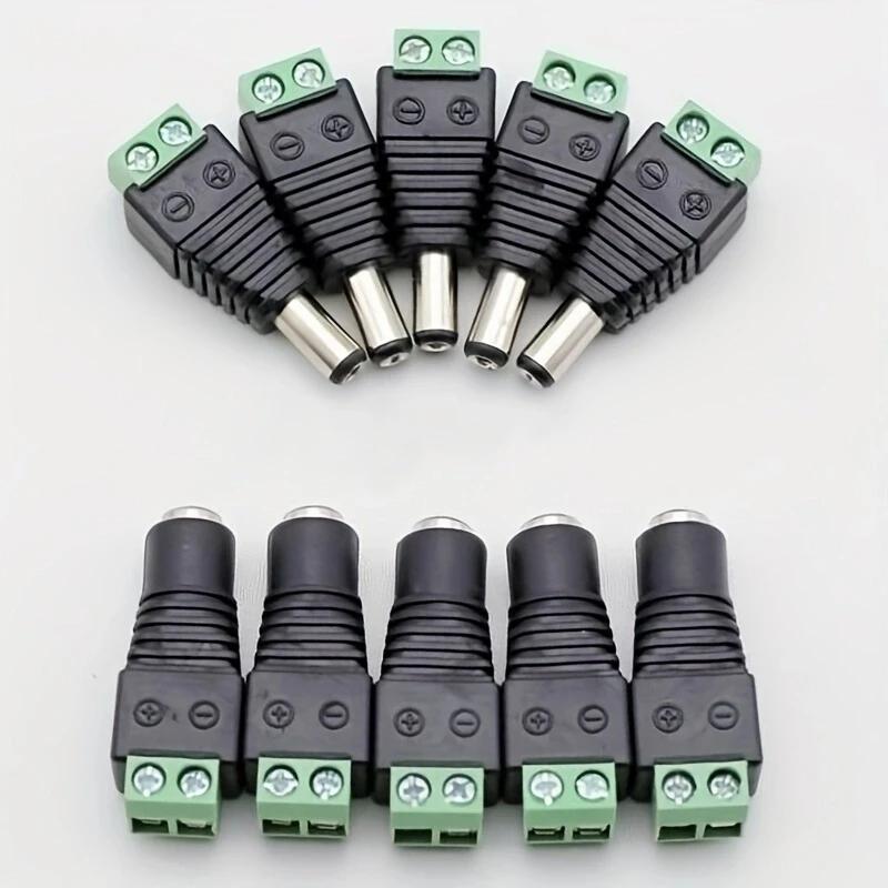 10Pcs DC Male Female Terminals 12V Power Connector 2.1mmX5.5mm Plug Adapter Jacks Sockets for CCTV Cameras Single Color LED Strp