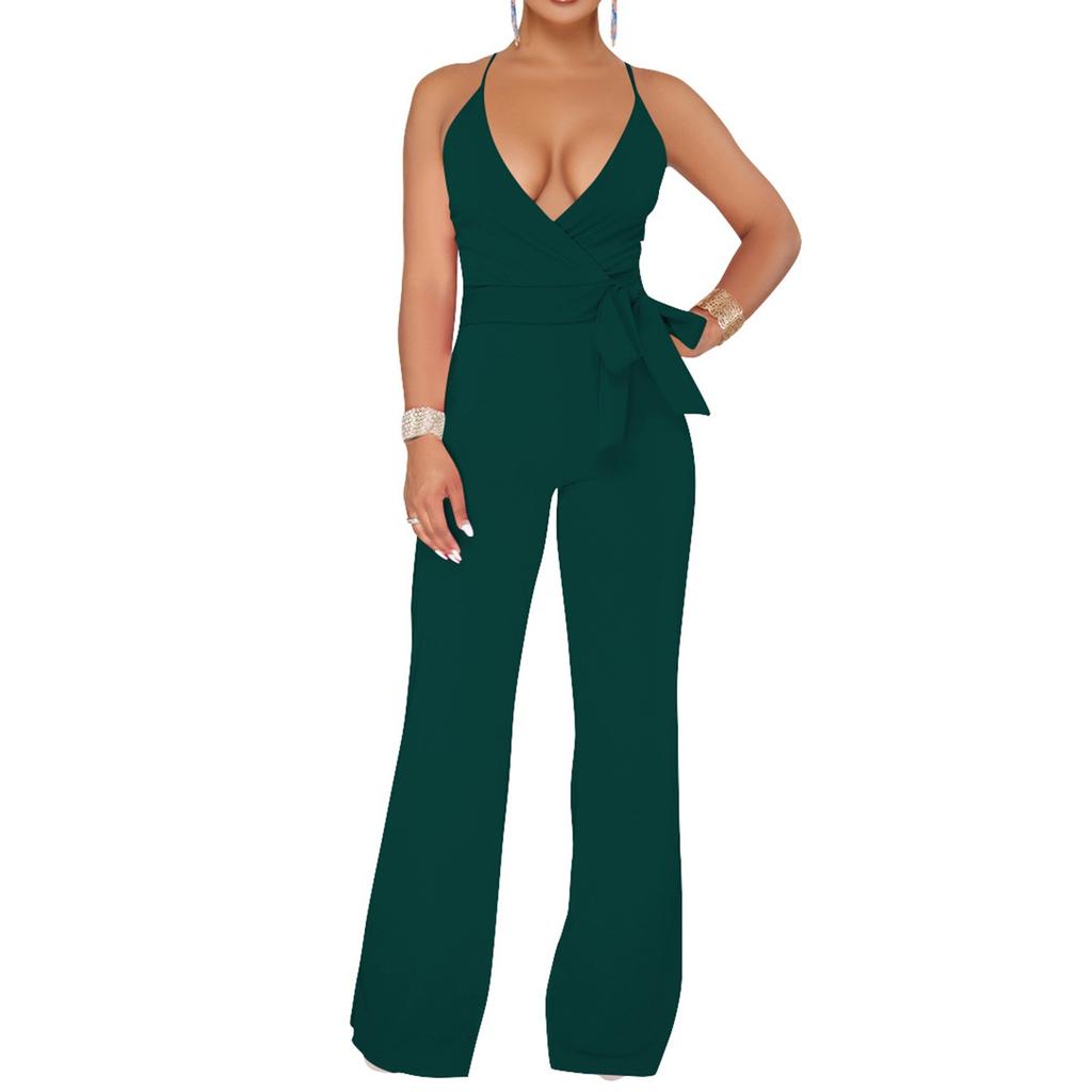 Women's Summer Jumpsuit Elegant Sexy Sleeveless Bodysuit Casual Wide Leg Pants