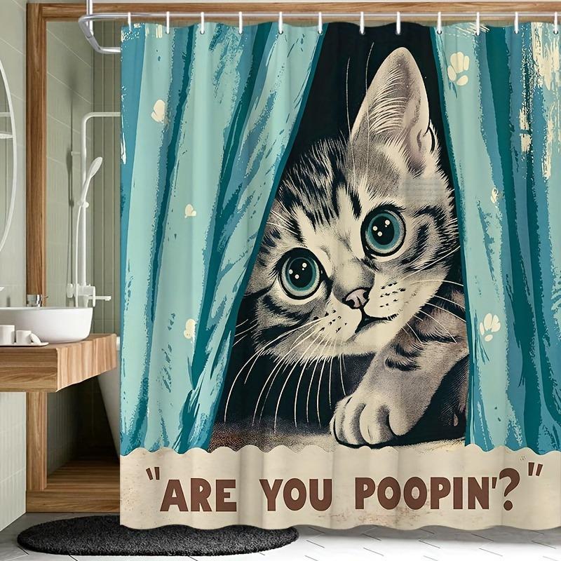 

Having Fun Secretly Observing Cats Shower Curtain Washable Dirt-Resistant Shower Head Waterproof Polyester Bath Curtain W60H190(CM)-1 Pcs