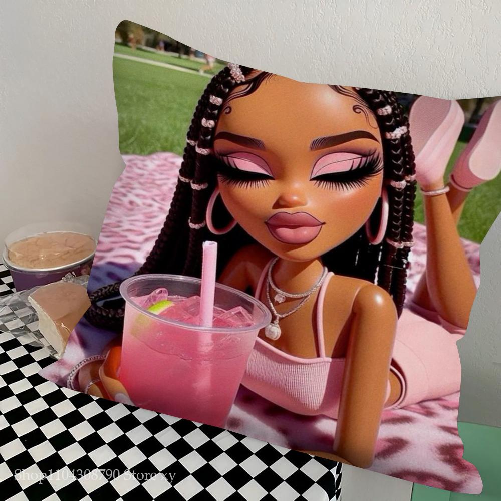 

1pc Bratz Doll Pillow Case Square Bedroom Sofa Leisure Comfort Cushion Car Living Room Home Decoration 16x16Inch