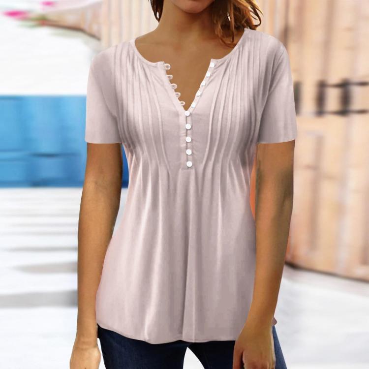 Vintage Gradient Print Women's Casual Shirt Blouse Short Sleeve Button Top Pullover Basic