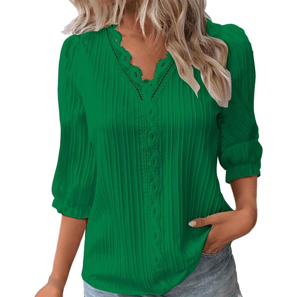 Women's Fashion Casual Stylish Hollow Out Mid Sleeve Colour Top