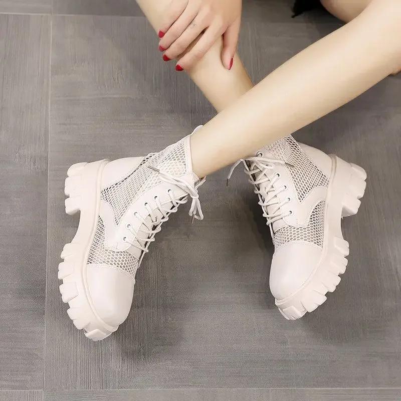 

Модные ботильоны на шнуровке для женщин, черные сетчатые женские короткие ботинки на шнуровке, шикарные и элегантные ботильоны, горячее предложение, распродажа ботинок, Y2k, искусственная кожа 35