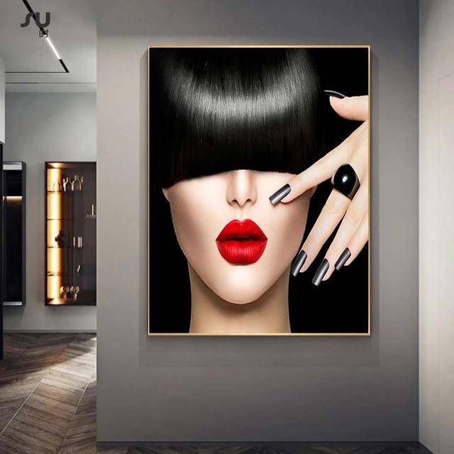 Módulo de labios rojos sexys modernos, pintura en lienzo, carteles nórdicos e impresiones, imagen de pared para Cuadros, decoración del hogar, sala de estar, sin marco