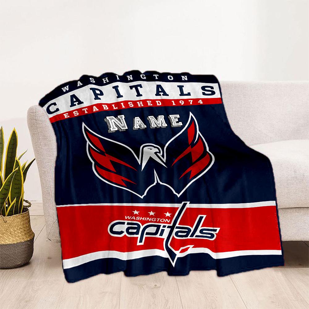 Washington Capitals Emblem Customize Text Blanket Multi-purpose Customizable Blanket Soft Warm Cozy Versatile for Nap Seaside Livingroom Home Decor