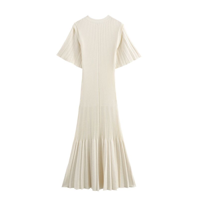 Western Style 2024 Autumn New Women Clothes Slim Fit Two-Color Knitted Single-Breasted Long Dress Fishtail Skirt