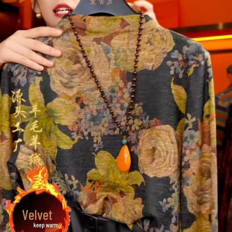 

Stylish High-Neck Long Sleeve Plus Velvet Slimming Top for Autumn/Winter 2XL [recommended 135-155 jin]