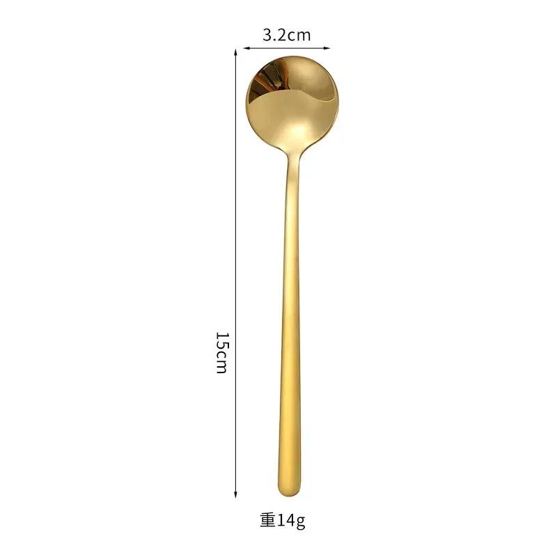 Long Handle Coffee Spoon Stainless Steel Cutlery Ice Cream Dessert Mixing Teaspoon for Picnic Kitchen Tableware Bar Tools Scoop