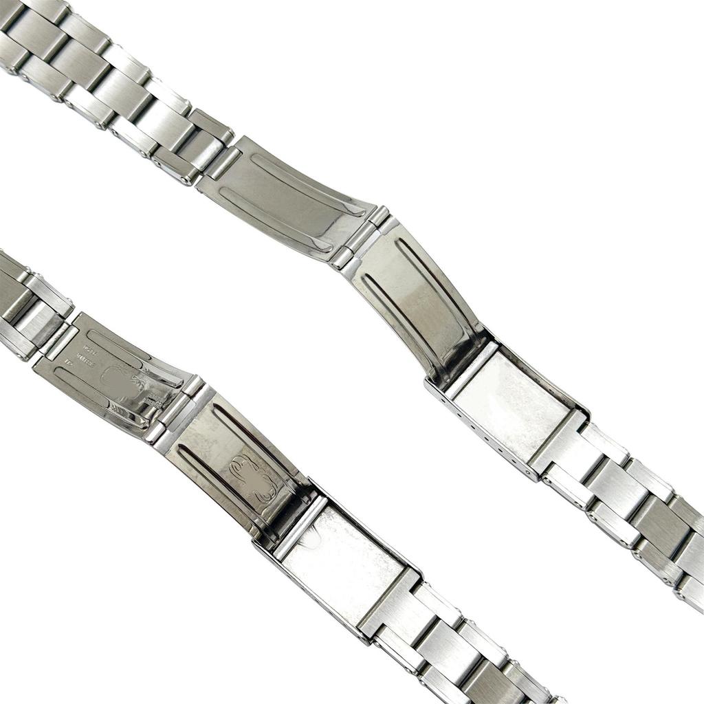 Stainless Steel Vintage-Style Rivet Watch Band for Rolex Air King with Three-Link Design and Turtleback Folding Clasp, 19mm.