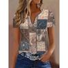 Ladies Elegant Zipper Geometric Pattern Fashion Summer Short Sleeves