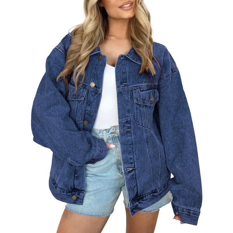 

Women s Denim Jacket Denim Long Sleeve Big Button Jacket Fashion Jacket Autumn New 2XL синій