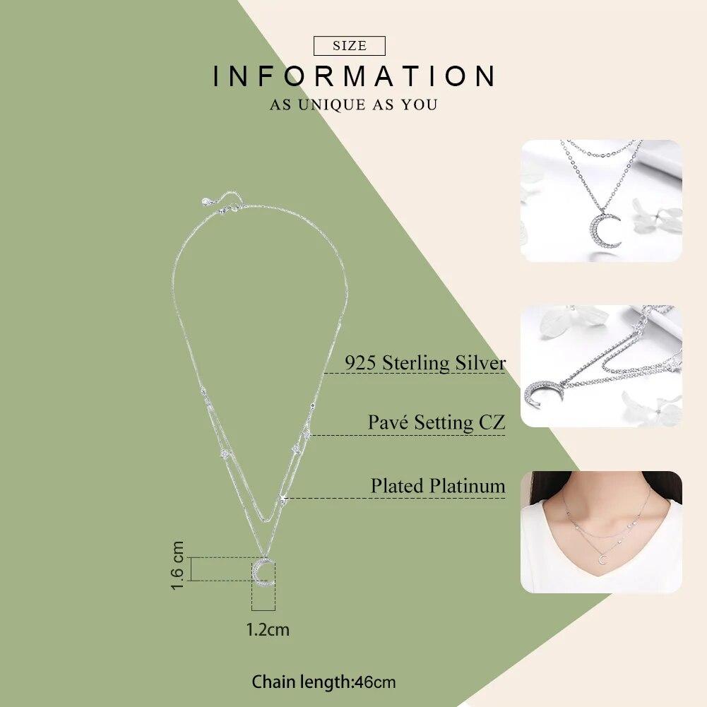 Echte 925 Sterling Silber Mond & Stern Doppelschichten Kette Anhänger Halsketten für Frauen Sterling Silber Schmuck BSN038