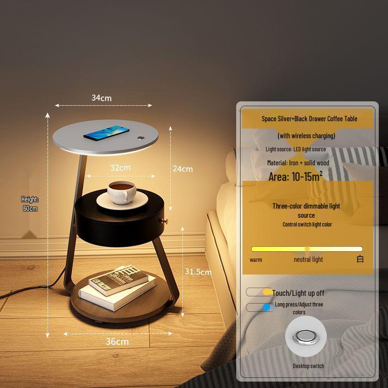 Wireless Charging Floor Lamp with Integrated Bedside Table - Creative Living Room and Bedroom Storage Solution