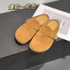 Retro baotou half-drag women wear autumn new comfortable lazy shoes thick-soled inner height-increasing slippers