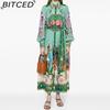 BITCED Frühlings Damen Bedrucktes Laternenärmel Figurbetontes Langarm Vollrock Kleid