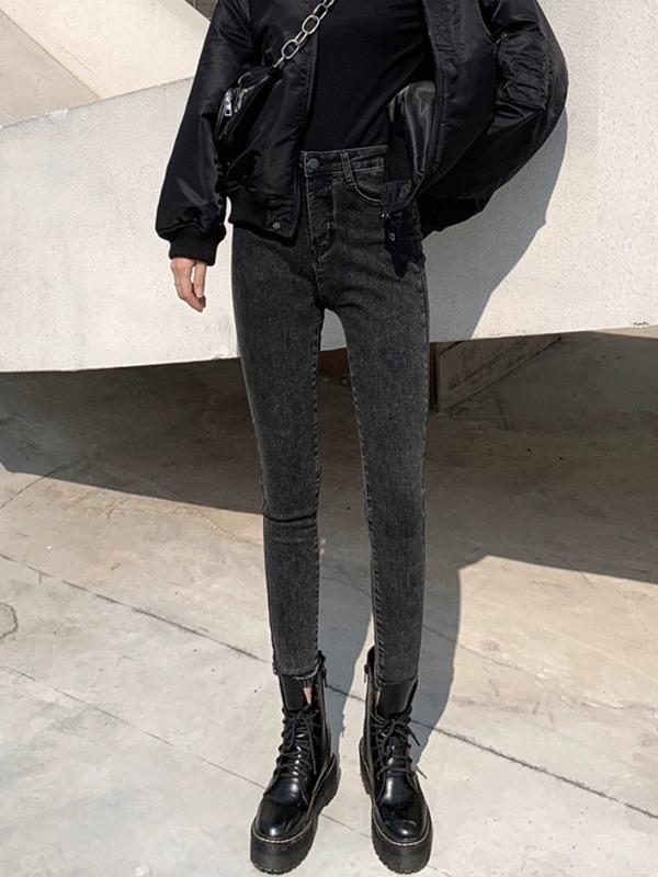 2024 Herbst/Winter Damen High Waist Schlanke Graue Samtjeans - Schlankmachende Bleistifthose für zierliche Figuren