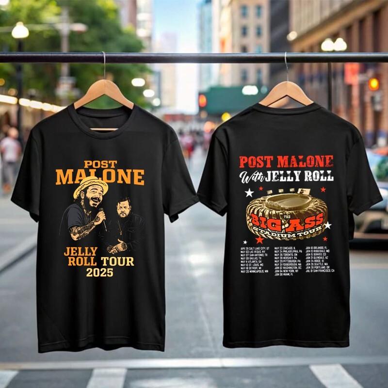 Футболка Post Malone With Jelly Roll The Big Ass Stadium Tour, Posty Concert Music. L