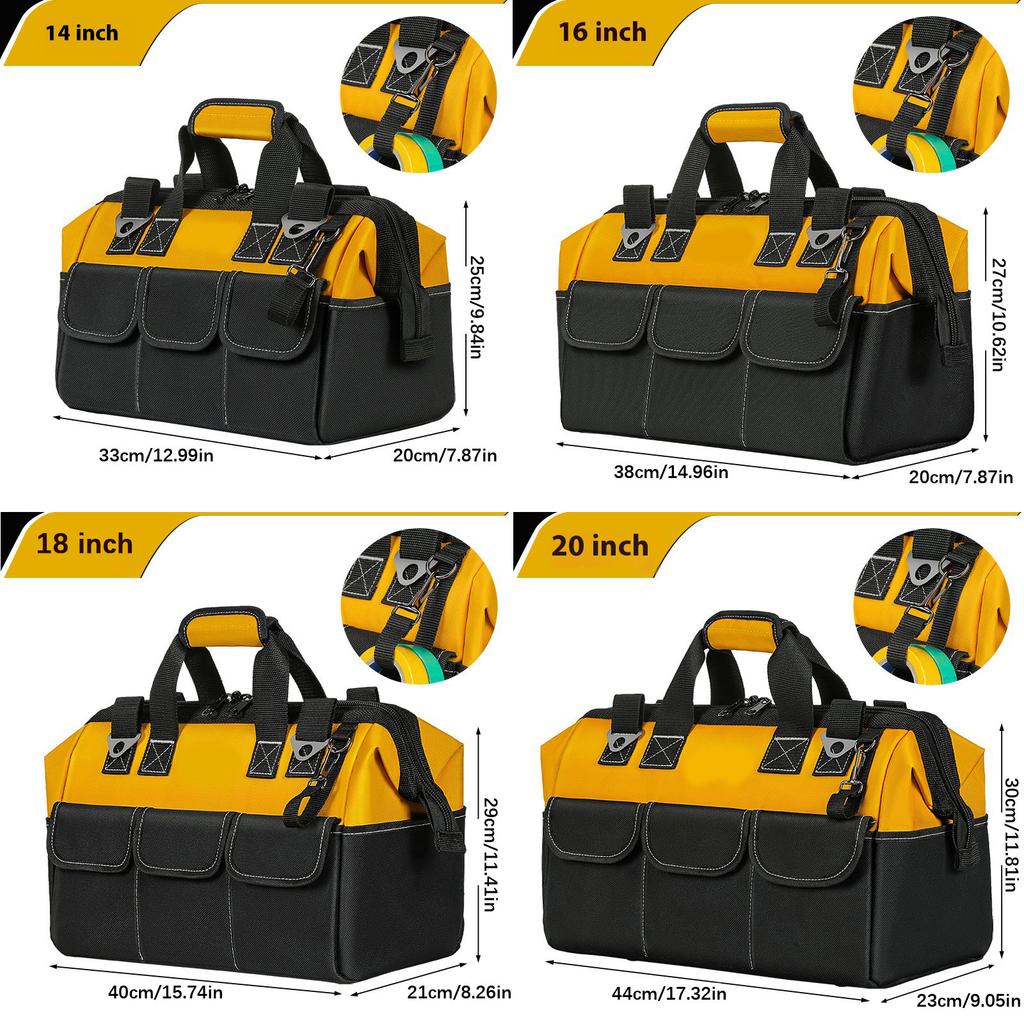14/16/18/20inch Tool Bag Heavy Duty Tool Storage Bag Large Capacity Tool Storage Bag for Electricians Power Tool Organizer
