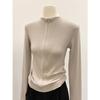 Women's Elegant Stand-Up Collar Spicy Girl Half-Zip Brushed Warm Long Sleeve Top for Autumn/Winter