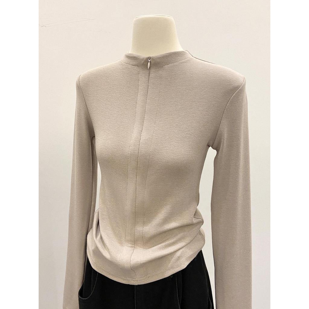 Women's Elegant Stand-Up Collar Spicy Girl Half-Zip Brushed Warm Long Sleeve Top for Autumn/Winter