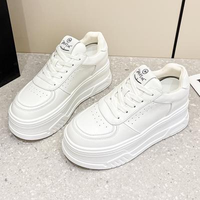 Spring and Summer  New Thick-soled Muffin Shoes Casual All-match Inner Heightened Leather Women's Shoes Thick-soled Lace-up Small White Shoes