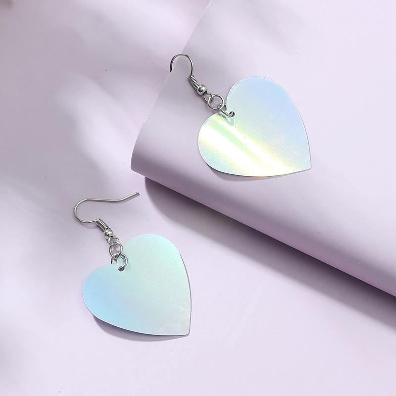 Laser Sequin Heart Earrings for Women Korean Fashion Sequin Cute Love Drop Earrings Girls Statement Zircon Boucle D'oreille