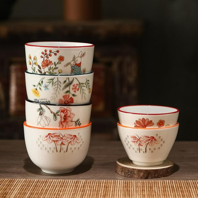 Ceramic Teacup Meditation Kung Fu Cup Handmade Retro Chinese Style Porcelain Household Kitchen Teaware Drinkware Tea Accessories