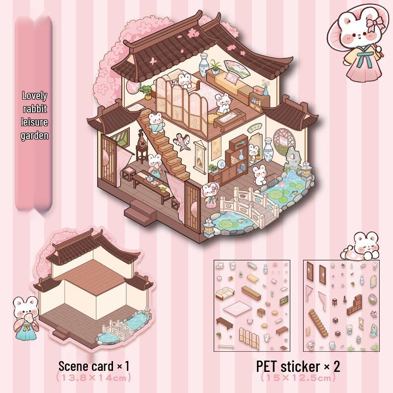 Cute 3D Cartoon Cottage Landscaping Stickers for Collage Journals