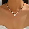 Stylish Irregular Pearls Chain Jewelry Adjustable Collarbone Necklace Heart Charm For Party Vacation Accessories